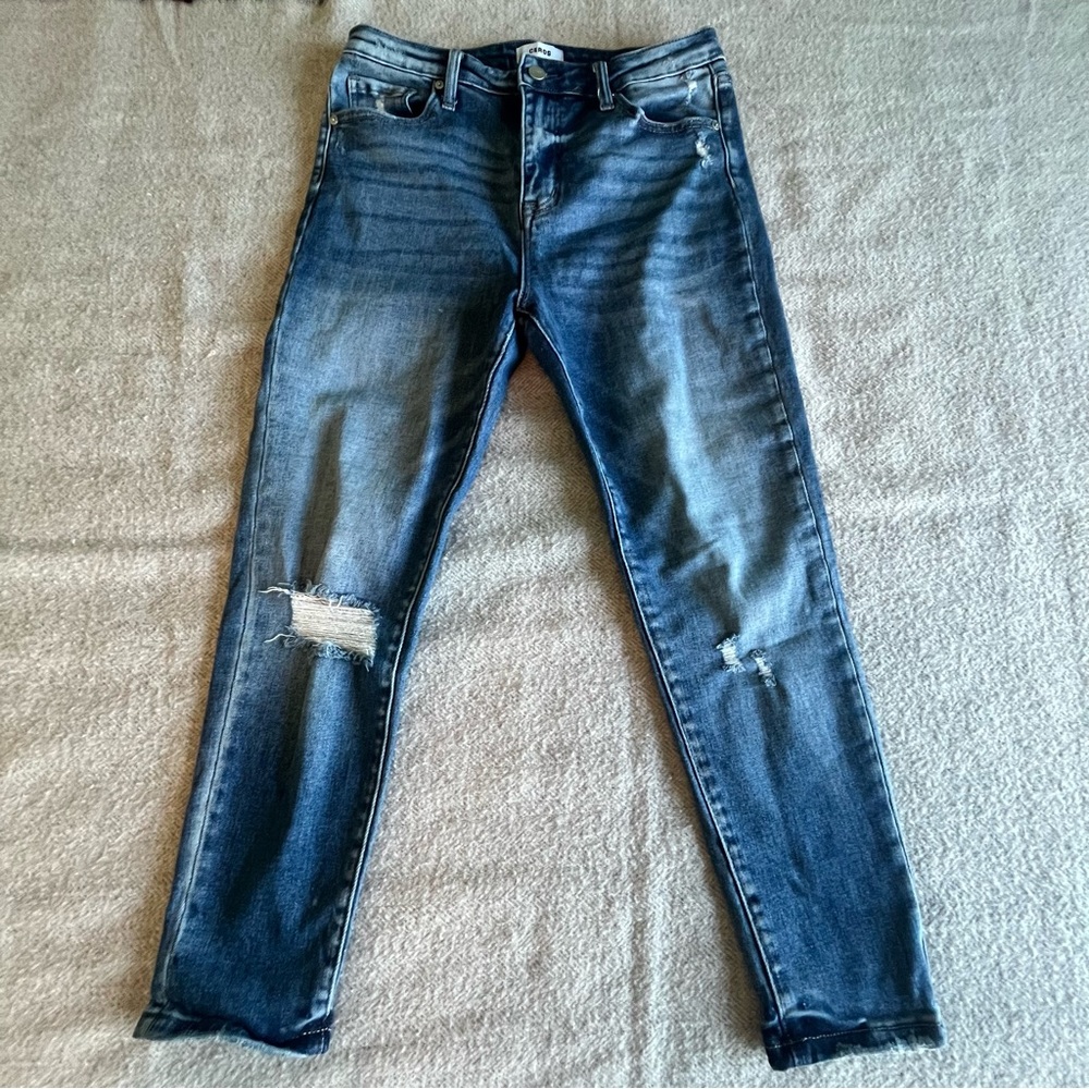 Ceros high rise ankle skinny jeans distressed